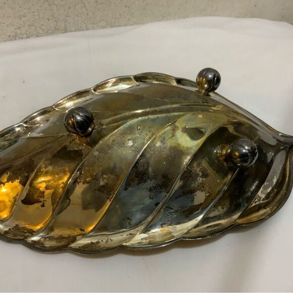 INTERNATIONAL SILVER PLATE 15" LEAF BOWL TROPICAL 8114 TARNISHED - Picture 7 of 7